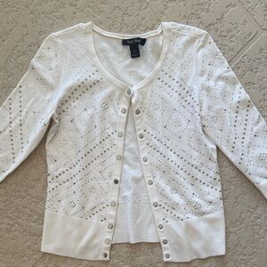 White House Black Market winter White Silver and Gold Knit Cardigan
